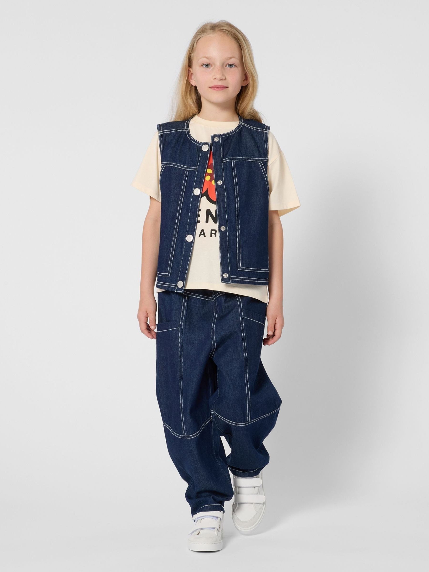 KENZO KIDS Cream Graphic Logo Crew Neck Short Sleeve T-Shirt image 1