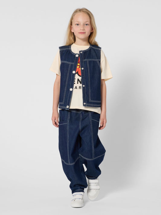 KENZO KIDS Cream Graphic Logo Crew Neck Short Sleeve T-Shirt image 1