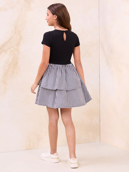 Lipsy Black 2-in-1 Gingham Tiered Dress (5-16yrs) image 5