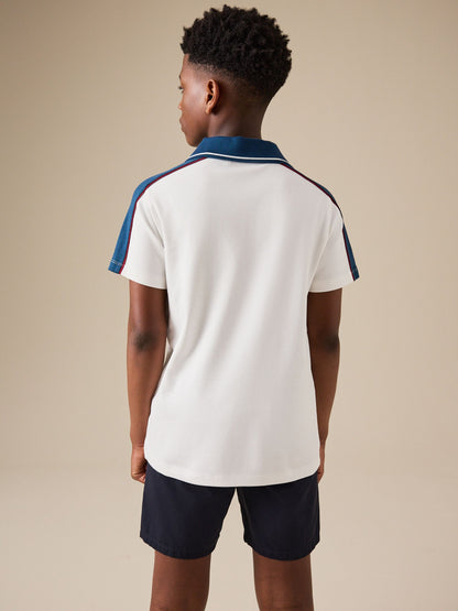 Dsiney Kidz - Cream/Blue Short Sleeve Varsity Polo Shirt (3-16yrs) image 3