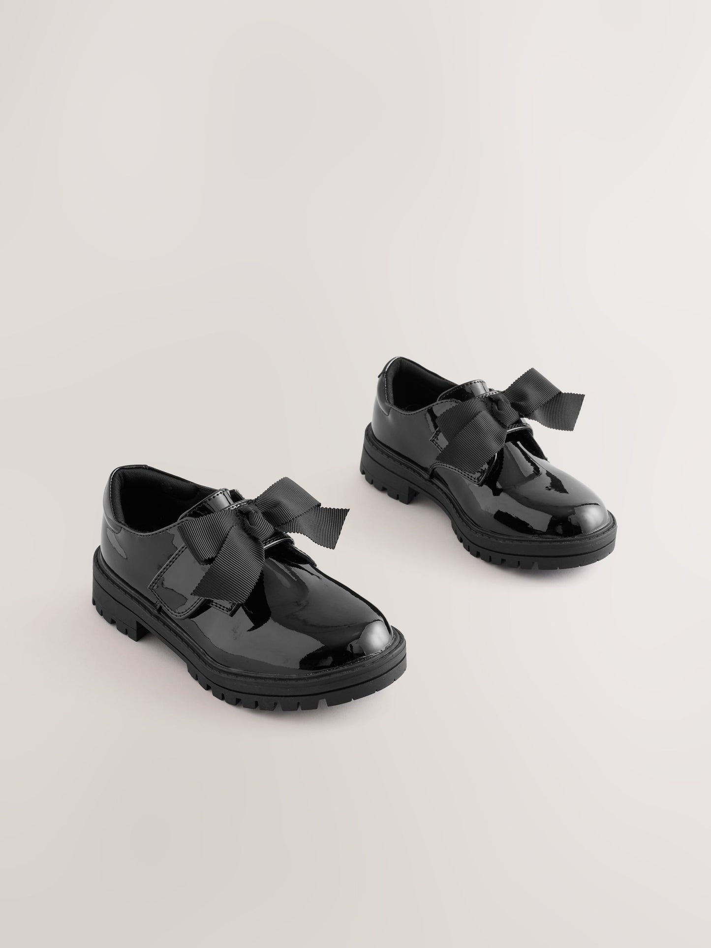 Black Patent Wide Fit (G) Bow Monkstrap Chunky School Shoes image 1