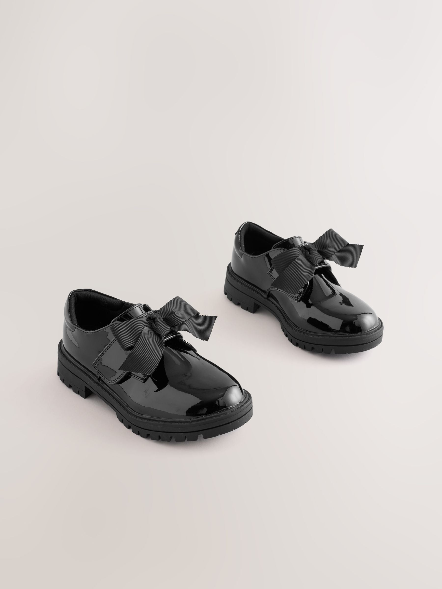 Black Patent Wide Fit (G) Bow Monkstrap Chunky School Shoes image 1