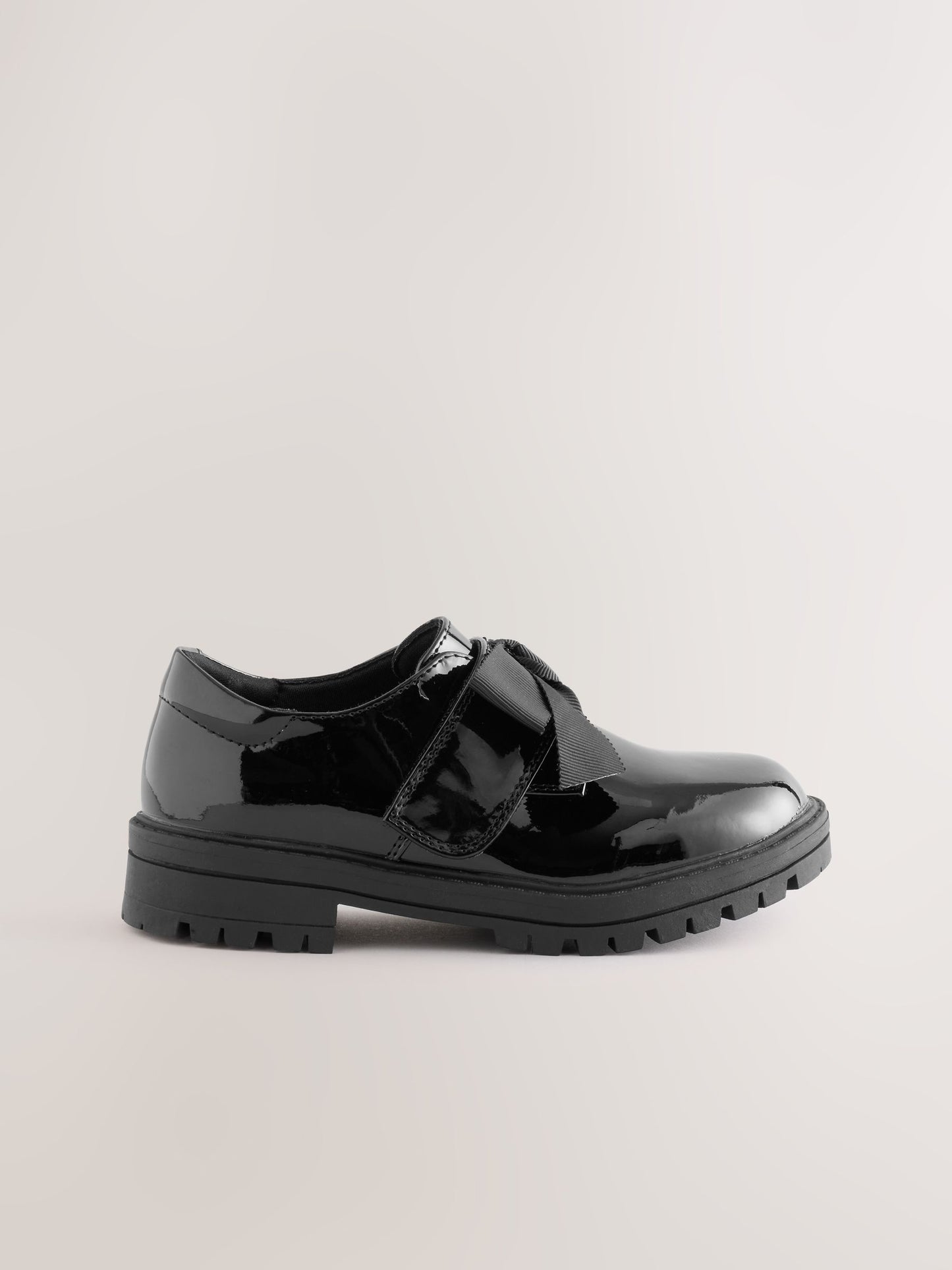 Black Patent Wide Fit (G) Bow Monkstrap Chunky School Shoes image 2