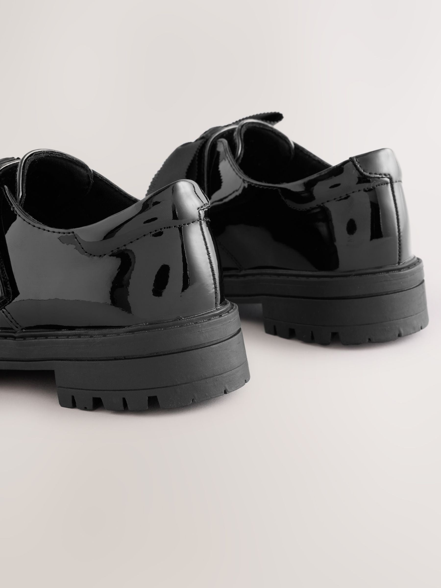 Black Patent Wide Fit (G) Bow Monkstrap Chunky School Shoes image 4