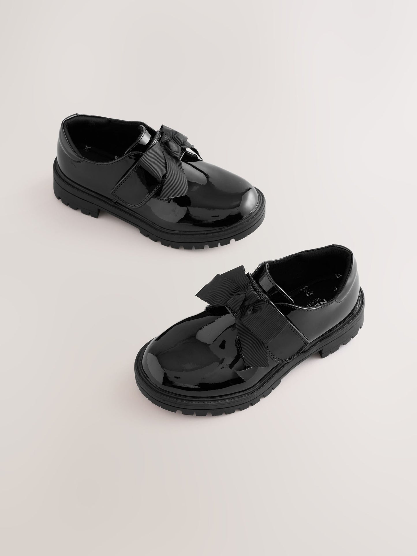 Black Patent Wide Fit (G) Bow Monkstrap Chunky School Shoes image 5