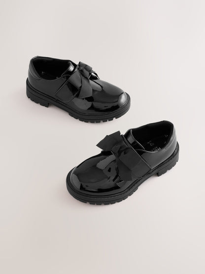 Black Patent Wide Fit (G) Bow Monkstrap Chunky School Shoes image 5