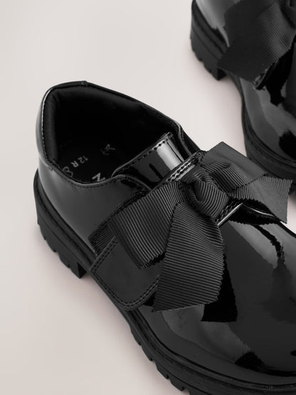 Black Patent Wide Fit (G) Bow Monkstrap Chunky School Shoes image 6