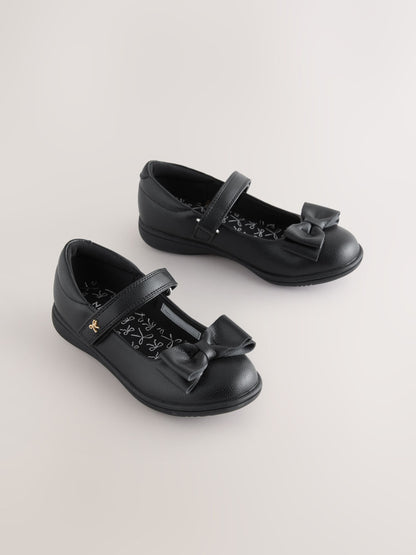 Black Matt Standard Fit (F) Bow Mary Jane School Shoes image 1