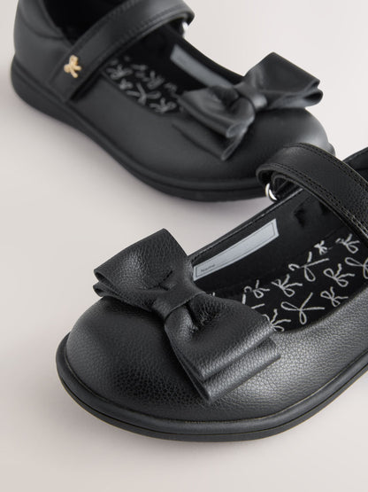 Black Matt Wide Fit (G) Bow Mary Jane School Shoes image 3