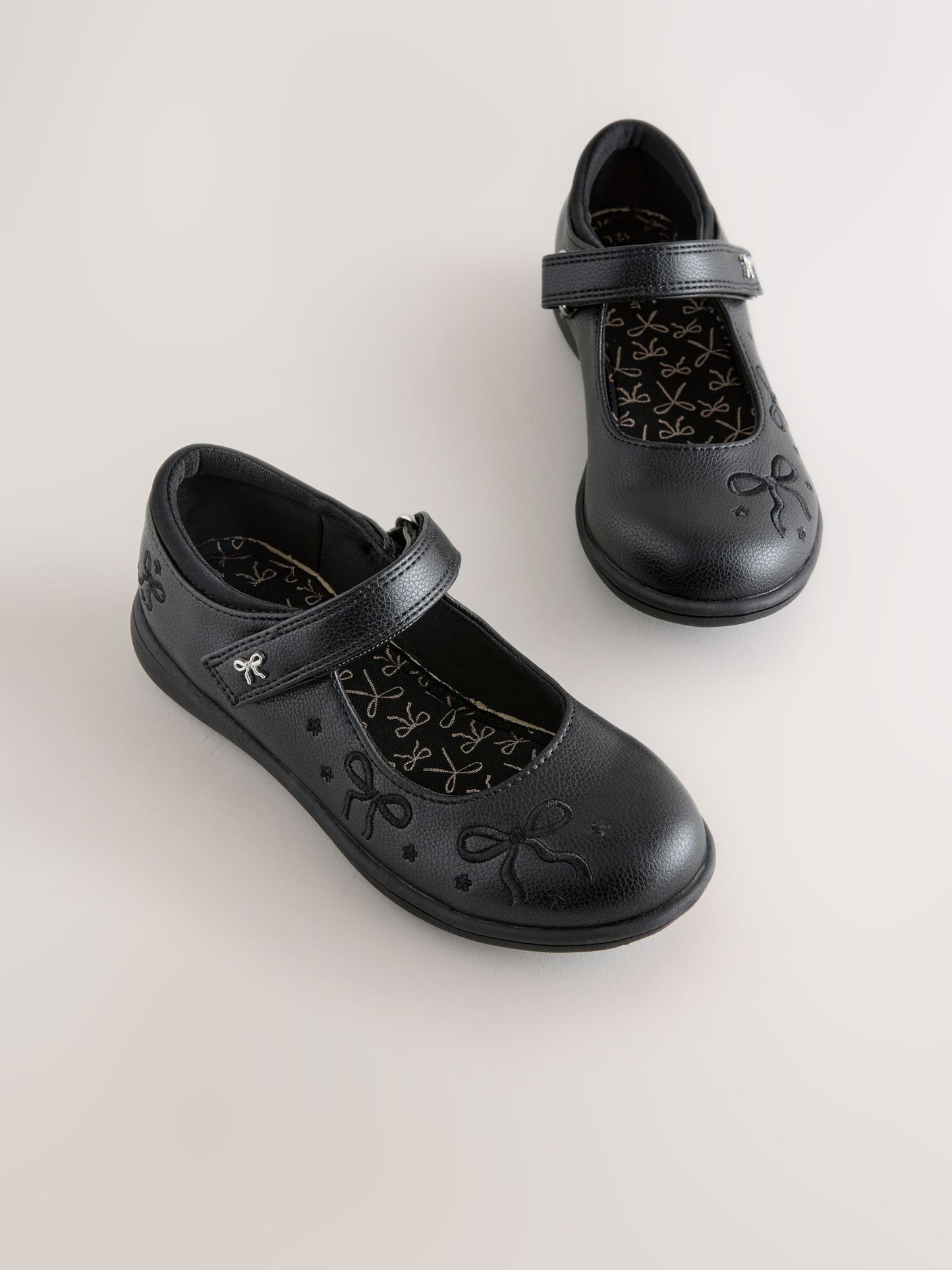 Black Matt Wide Fit (G) Embroidery Bow Mary Jane School Shoes image 1