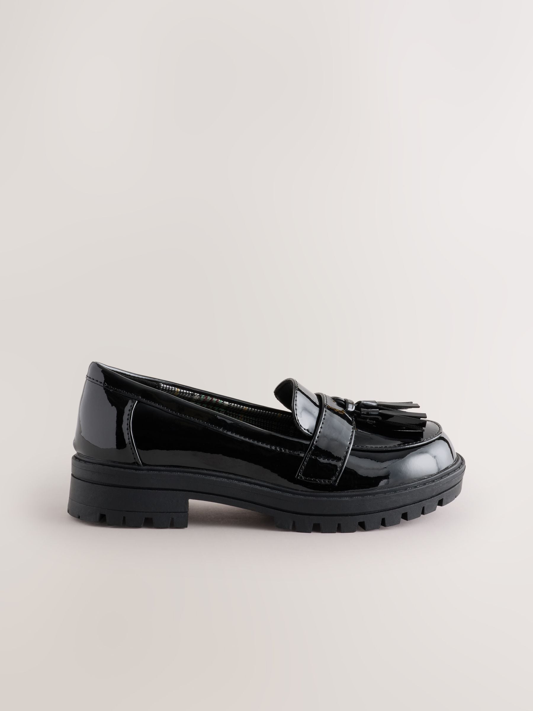 Black Patent Wide Fit (G) School Chunky Tassel Loafers image 2