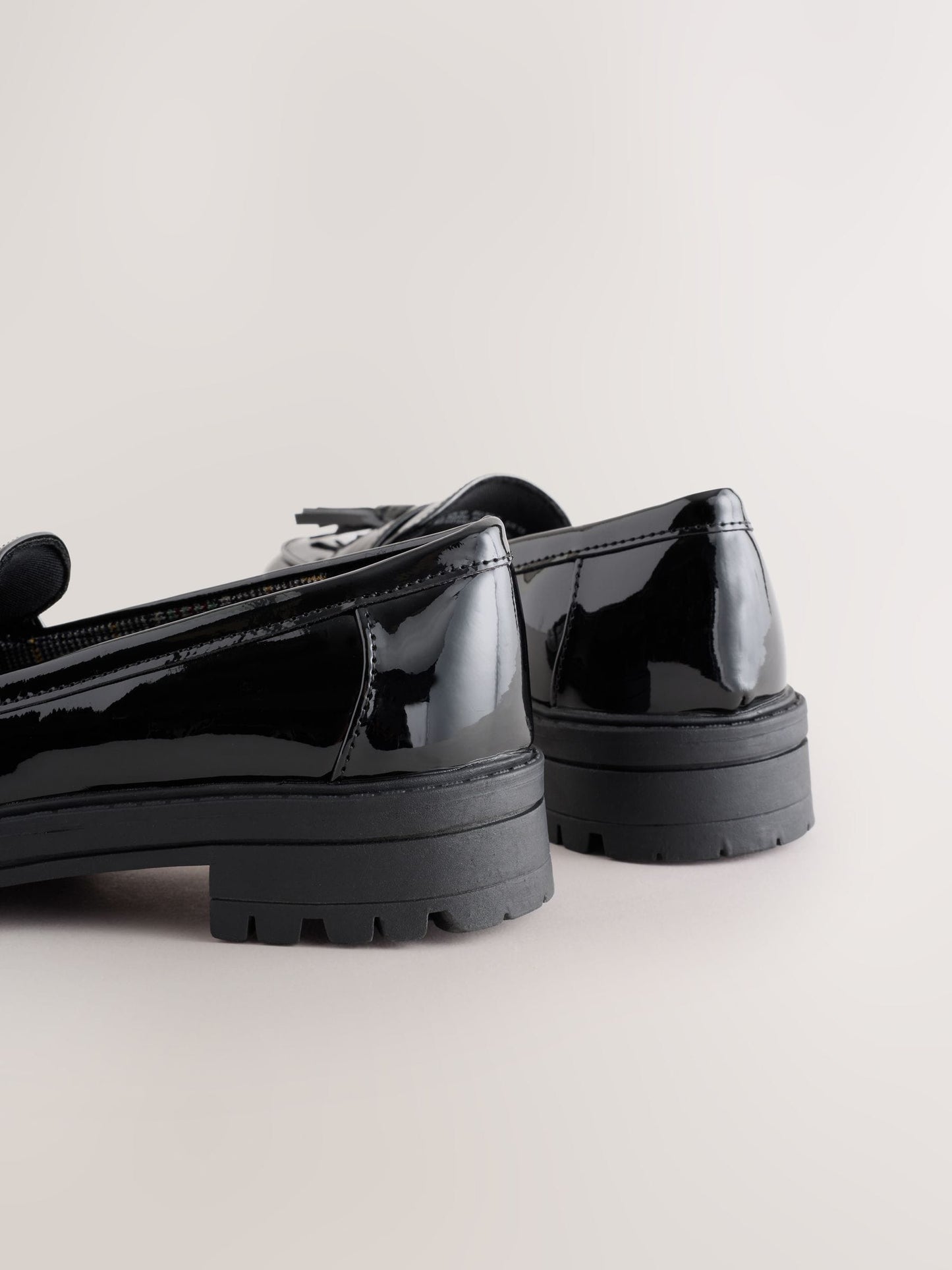 Black Patent Wide Fit (G) School Chunky Tassel Loafers image 4