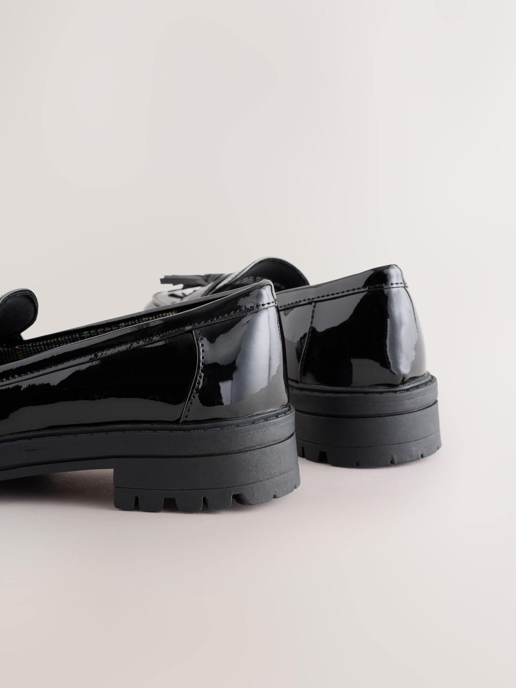 Black Patent Wide Fit (G) School Chunky Tassel Loafers image 4