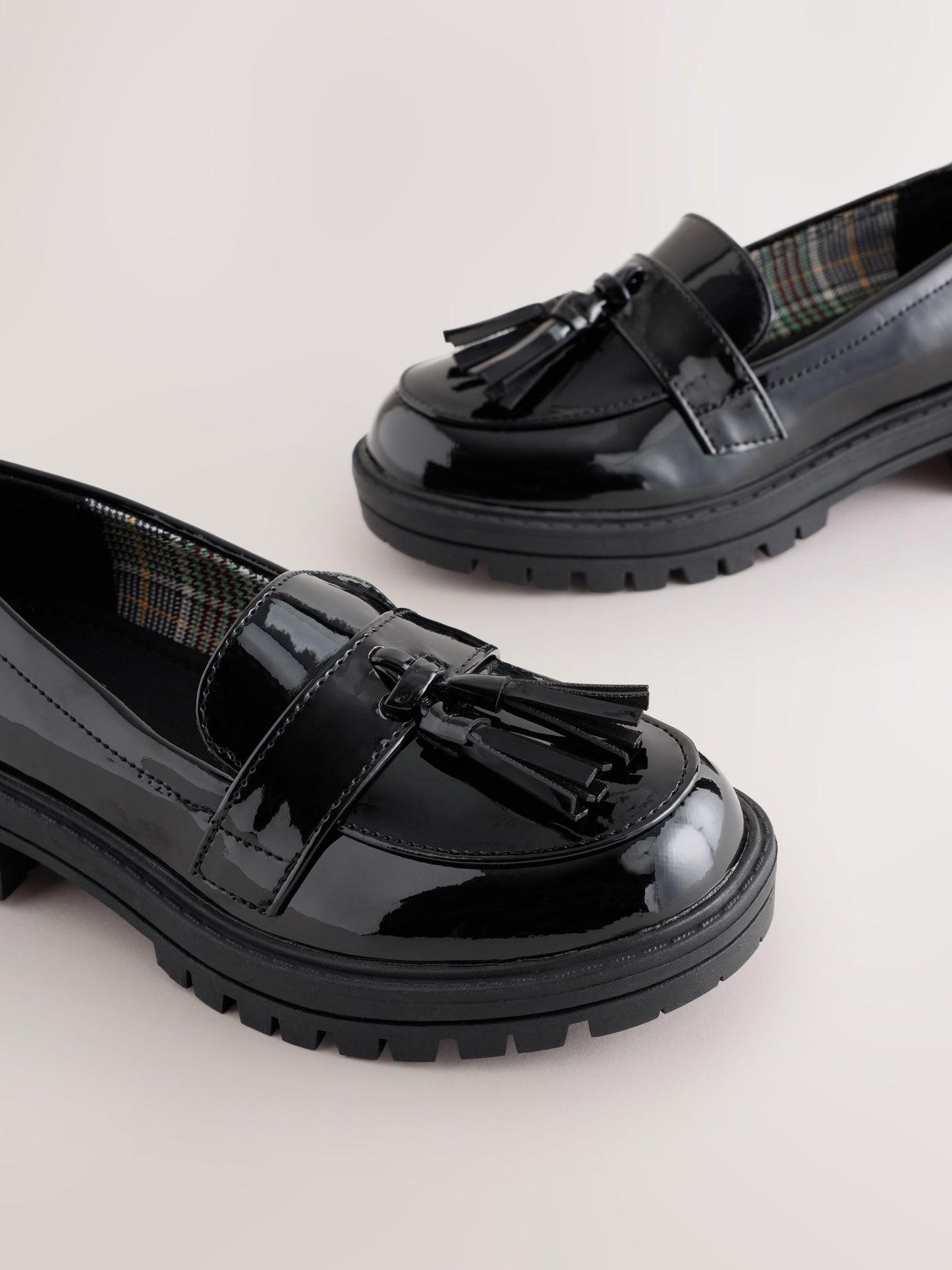 Black Patent Wide Fit (G) School Chunky Tassel Loafers image 5