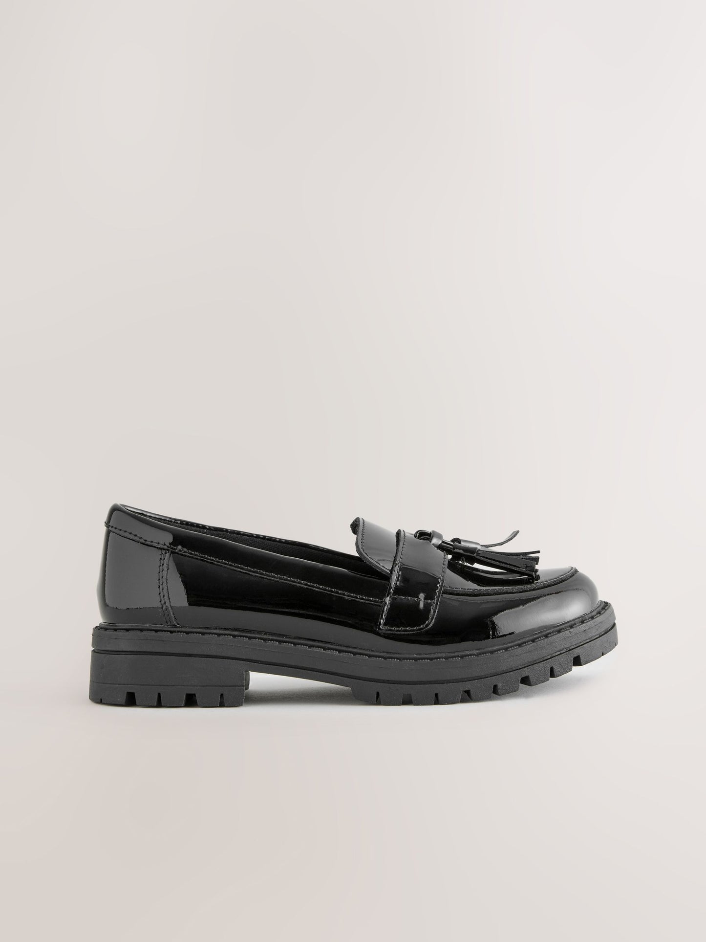 Black Leather Wide Fit (G) School Chunky Tassel Loafers image 2
