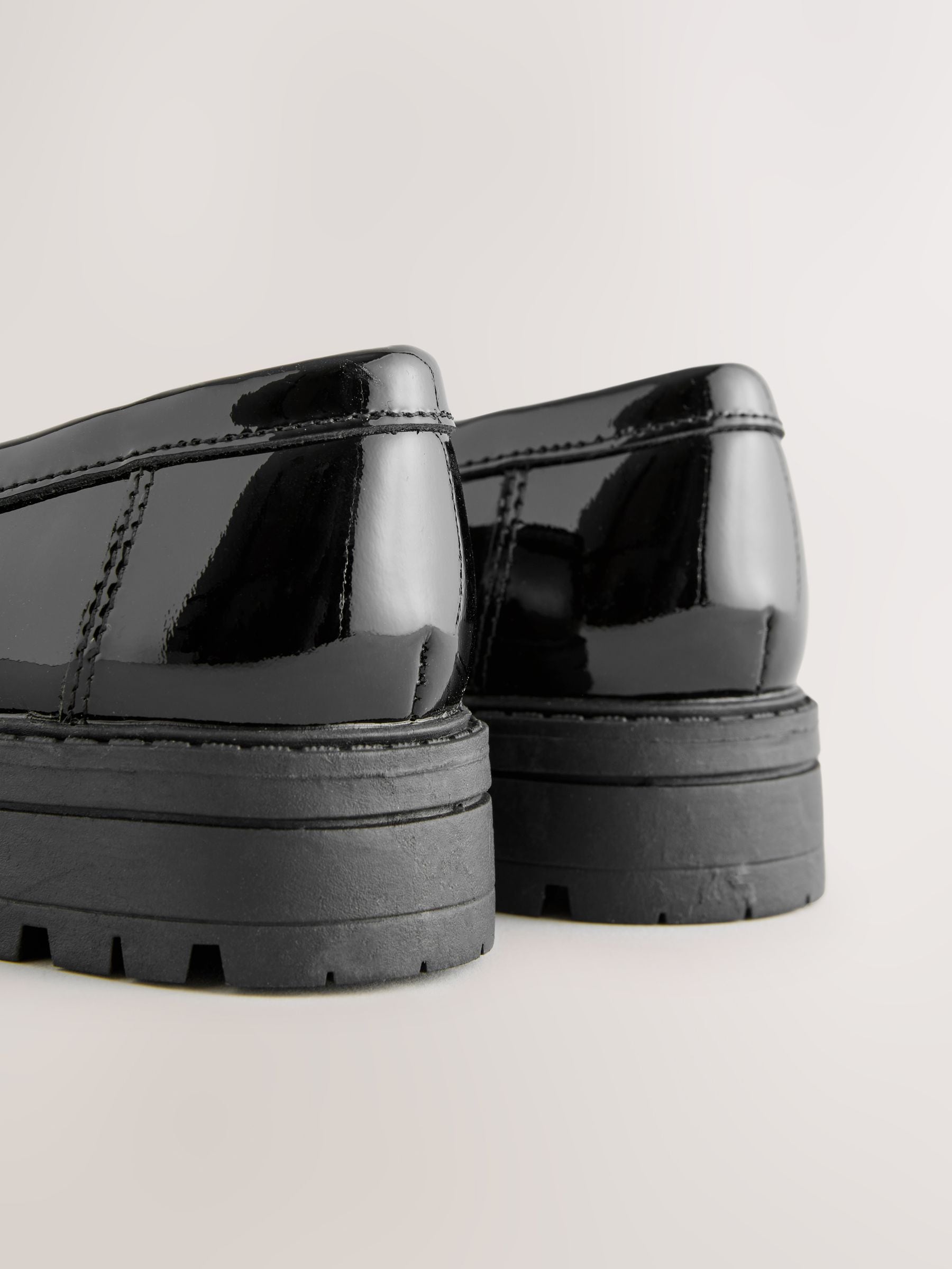 Black Leather Wide Fit (G) School Chunky Tassel Loafers image 5