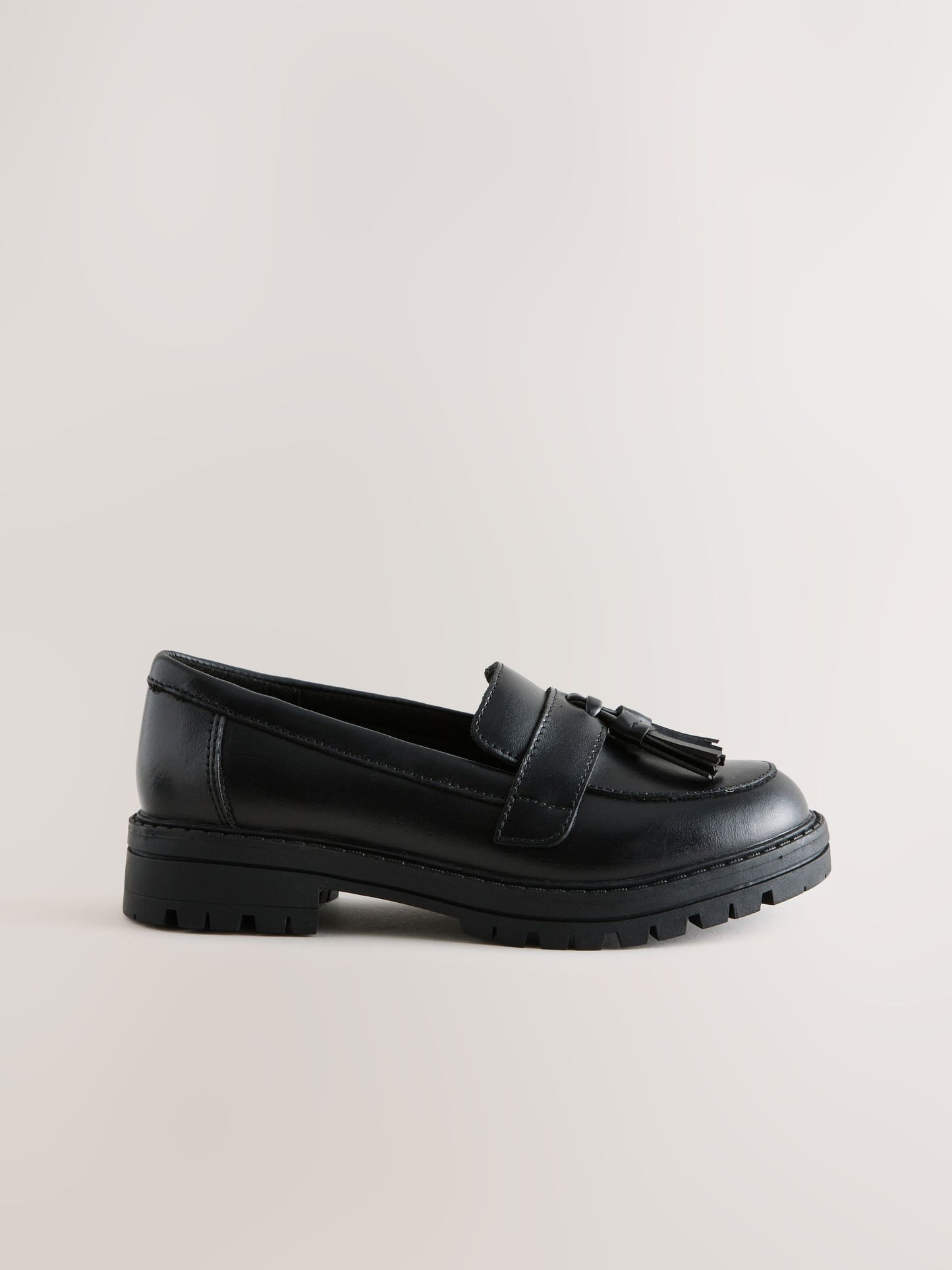Black Matt Leather Wide Fit (G) School Chunky Tassel Loafers image 2
