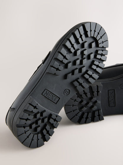 Black Matt Leather Wide Fit (G) School Chunky Tassel Loafers image 5