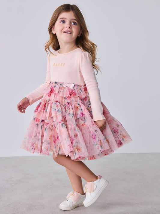 Dsiney Kidz - Baker by Ted Baker Pink Floral Tiered Mesh Mockable Dress image 1