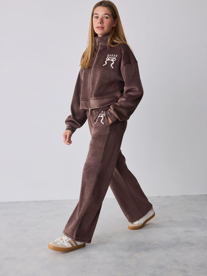 Baker by Ted Baker Chocolate Brown Velour Rib Funnel Zip Through & Joggers Set 2 Piece - image 1