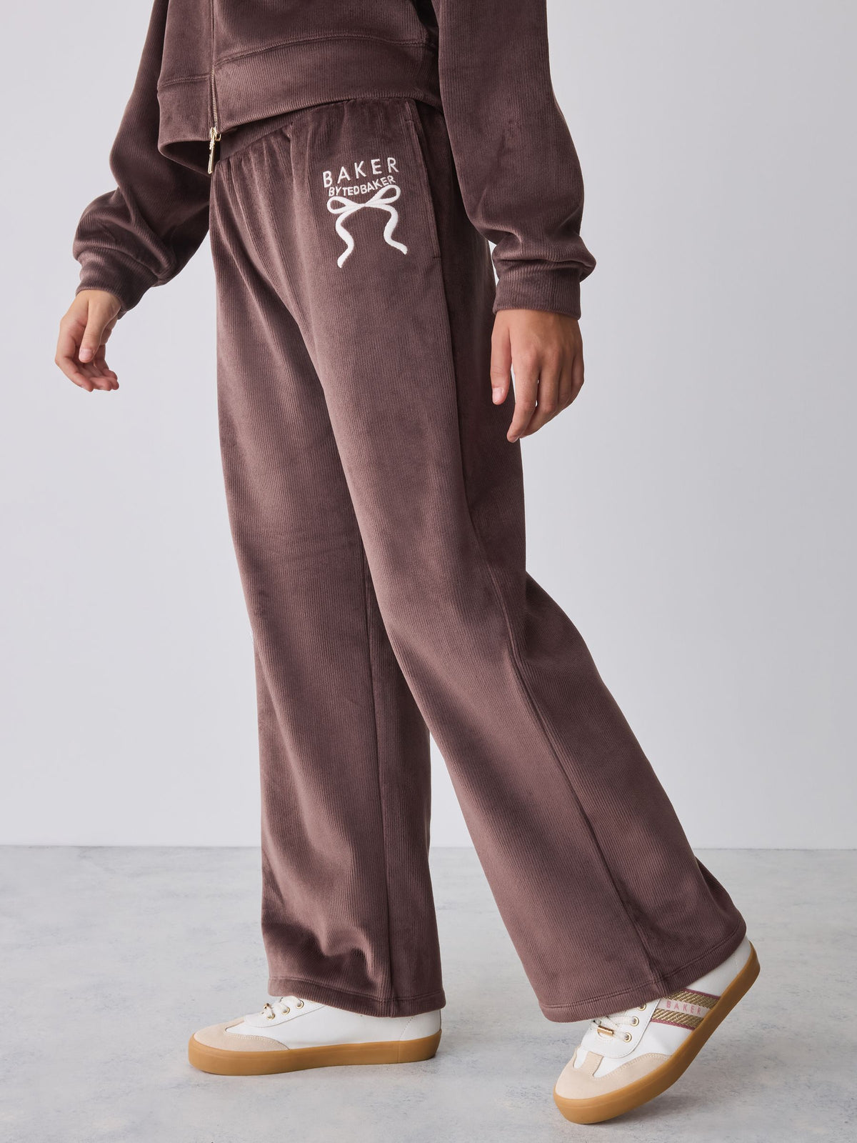 Baker by Ted Baker Chocolate Brown Velour Rib Funnel Zip Through & Joggers Set 2 Piece - image 3