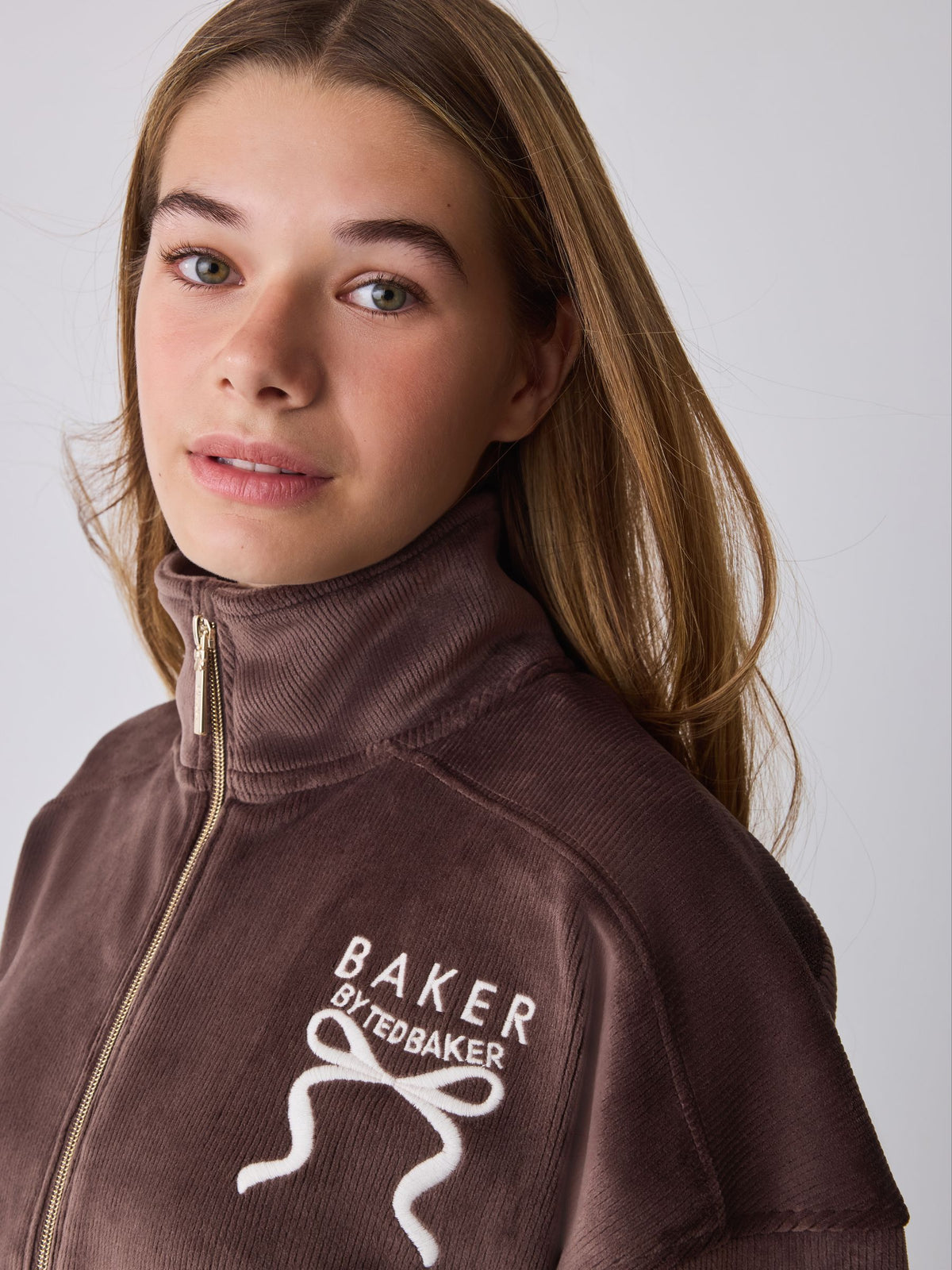 Baker by Ted Baker Chocolate Brown Velour Rib Funnel Zip Through & Joggers Set 2 Piece - image 4