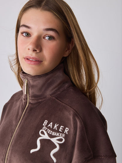 Baker by Ted Baker Chocolate Brown Velour Rib Funnel Zip Through & Joggers Set 2 Piece - image 4