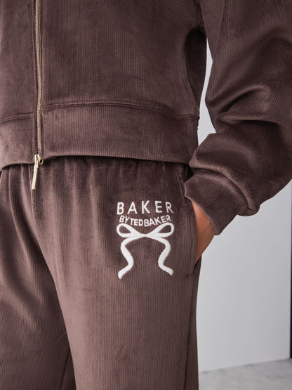Baker by Ted Baker Chocolate Brown Velour Rib Funnel Zip Through & Joggers Set 2 Piece - image 5