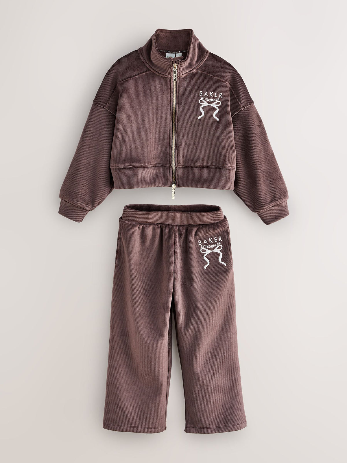 Baker by Ted Baker Chocolate Brown Velour Rib Funnel Zip Through & Joggers Set 2 Piece - image 6