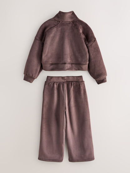 Baker by Ted Baker Chocolate Brown Velour Rib Funnel Zip Through & Joggers Set 2 Piece - image 7