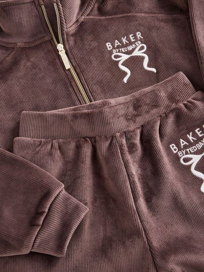 Baker by Ted Baker Chocolate Brown Velour Rib Funnel Zip Through & Joggers Set 2 Piece - image 8