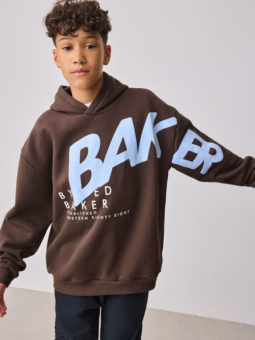 Baker by Ted Baker Oversized Graphic Brown Hoodie image 1