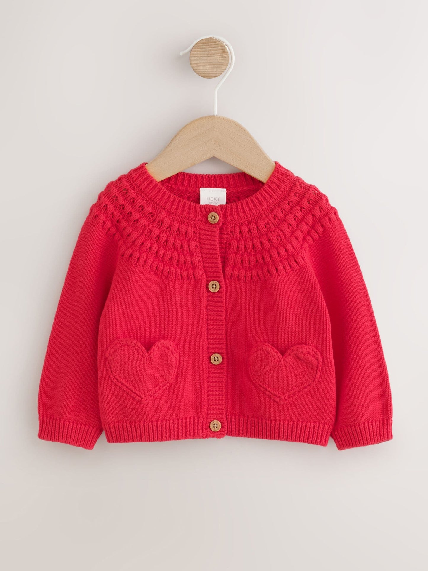 Dsiney Kidz - Red Heart Crochet Pocket Heart Pocket Button Through Baby Cardigan (0mths-2yrs) image 2