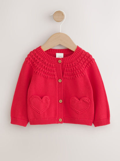 Dsiney Kidz - Red Heart Crochet Pocket Heart Pocket Button Through Baby Cardigan (0mths-2yrs) image 2