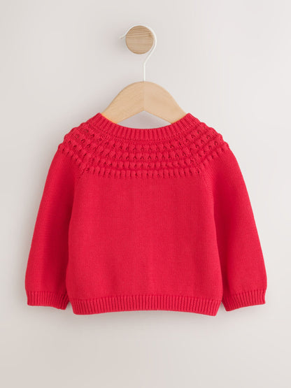 Dsiney Kidz - Red Heart Crochet Pocket Heart Pocket Button Through Baby Cardigan (0mths-2yrs) image 3