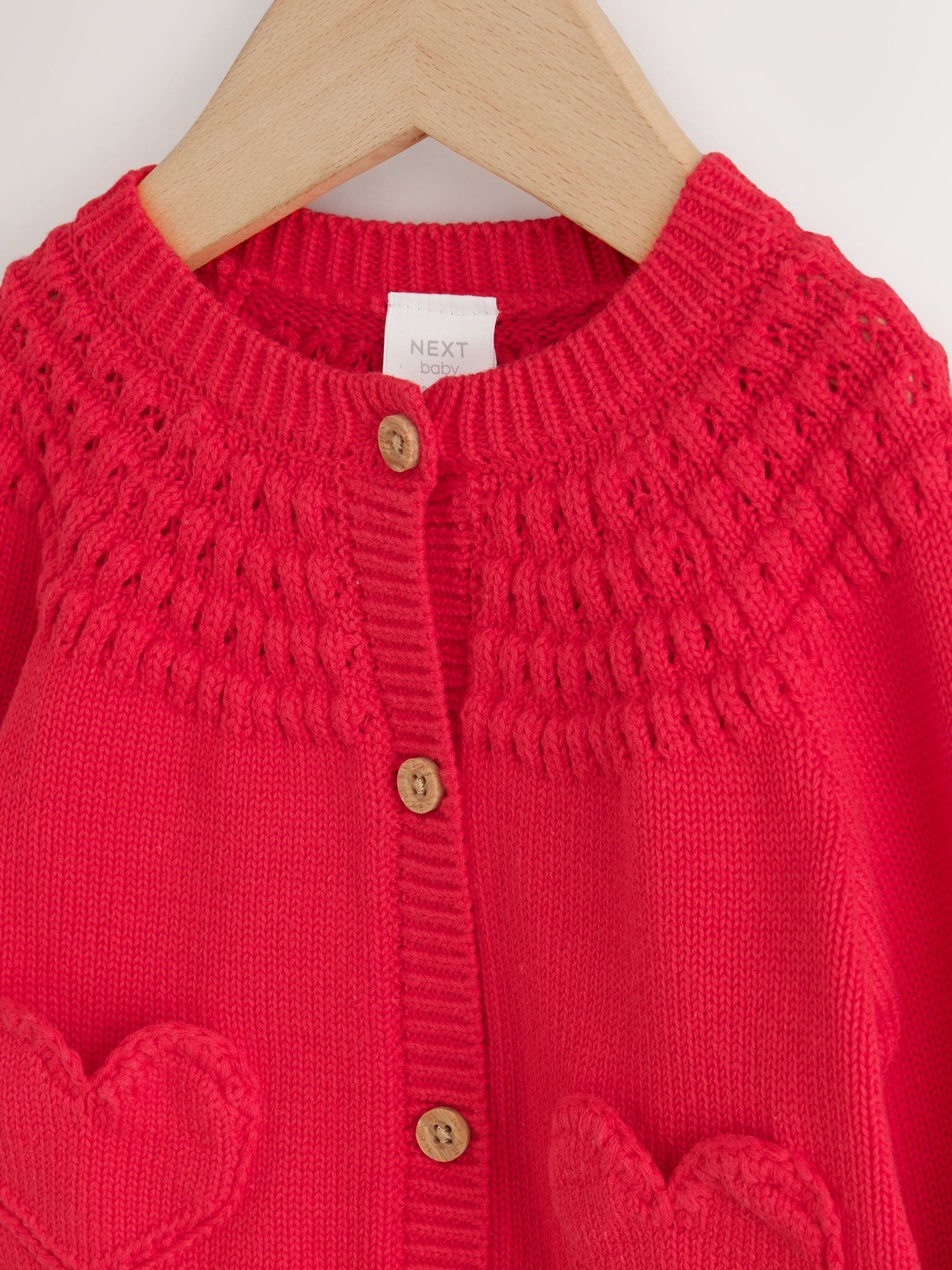 Dsiney Kidz - Red Heart Crochet Pocket Heart Pocket Button Through Baby Cardigan (0mths-2yrs) image 4