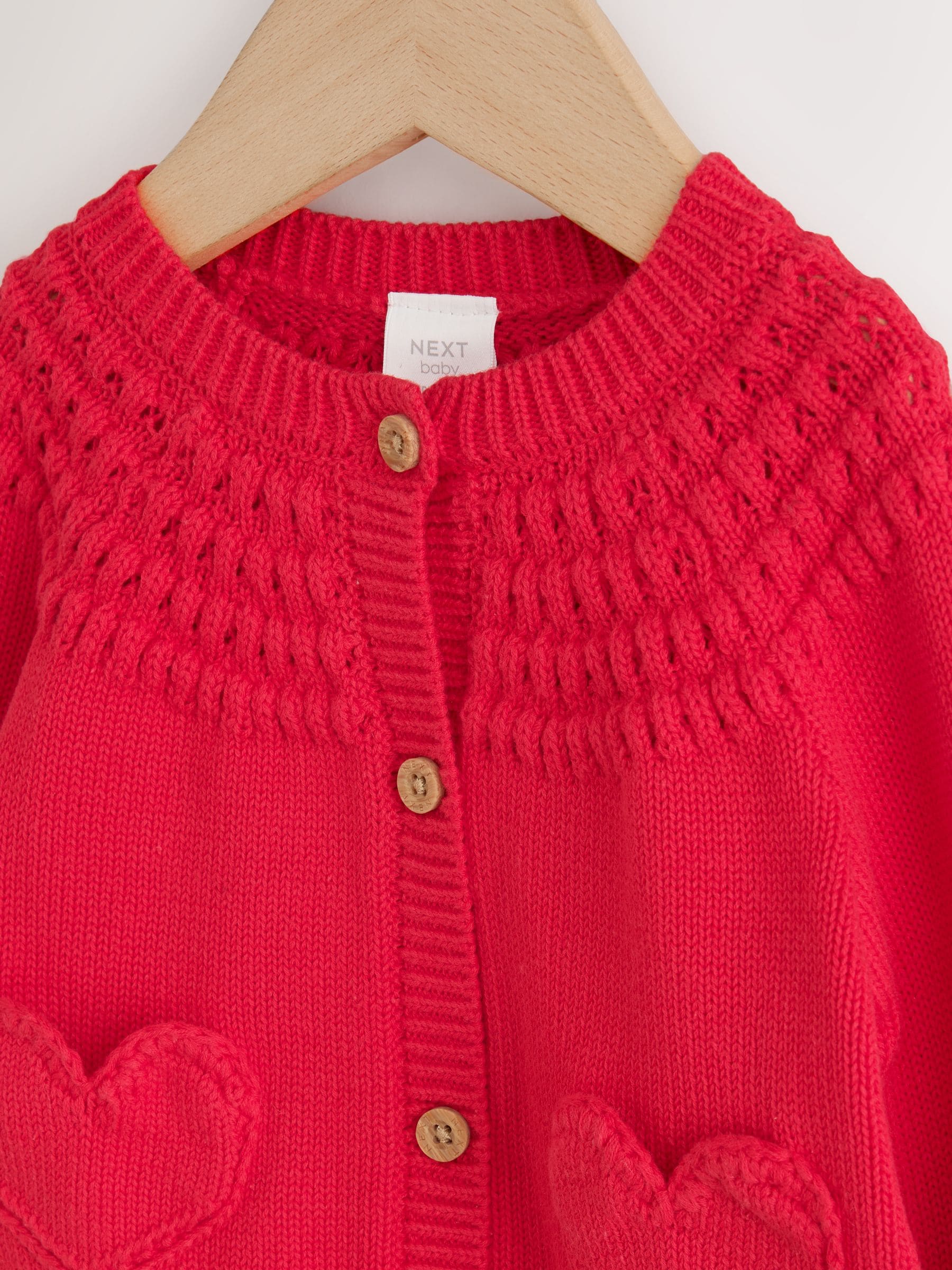 Dsiney Kidz - Red Heart Crochet Pocket Heart Pocket Button Through Baby Cardigan (0mths-2yrs) image 4