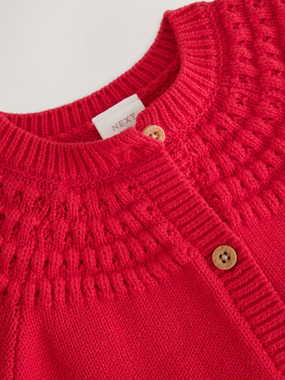 Dsiney Kidz - Red Heart Crochet Pocket Heart Pocket Button Through Baby Cardigan (0mths-2yrs) image 5