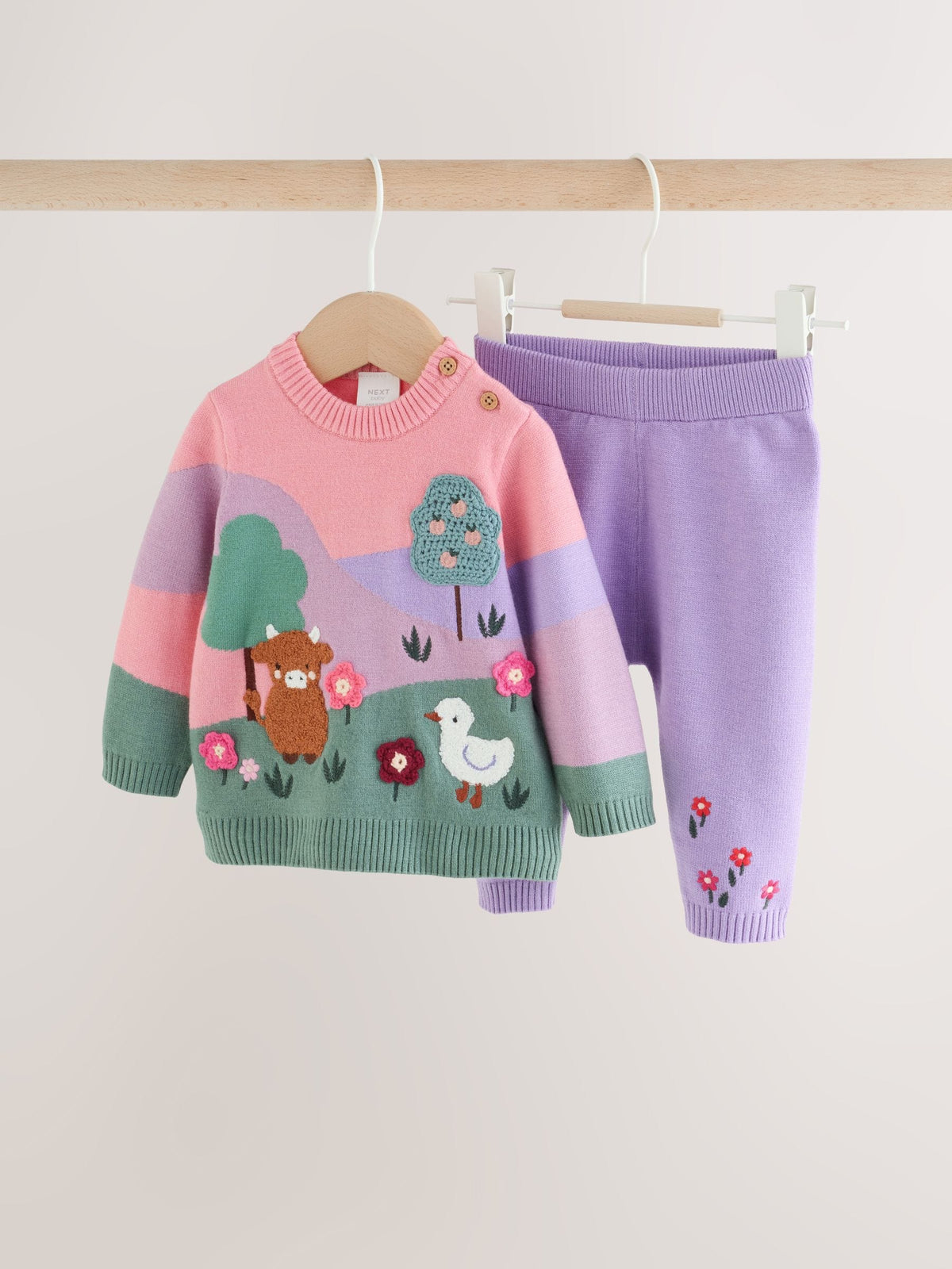 Dsiney Kidz - Pink Hamish Character Knitted Scene Jumper and Leggings Baby Set (0mths-2yrs) image 1
