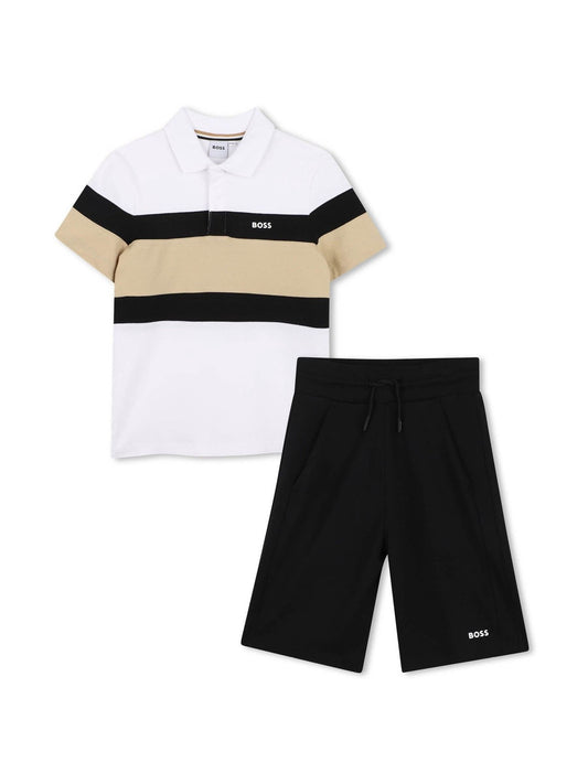 BOSS White Logo Polo Shirt and Bermuda Shorts Set image 1