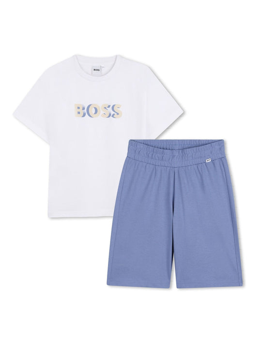 BOSS White Logo Short Sleeve T-Shirt and Bermuda Shorts Set image 1