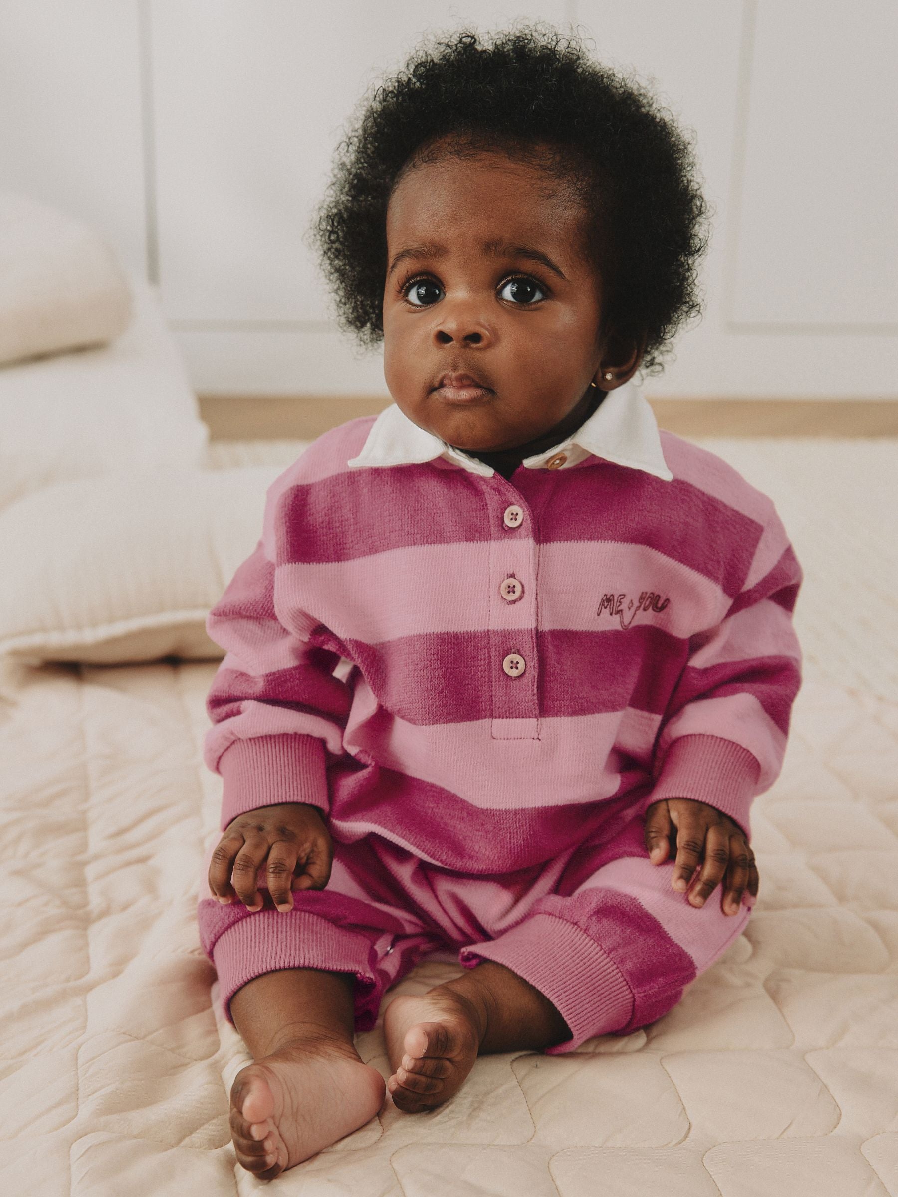 Pink Stripe Collared Jersey Baby Romper (0mths-2yrs) image 1