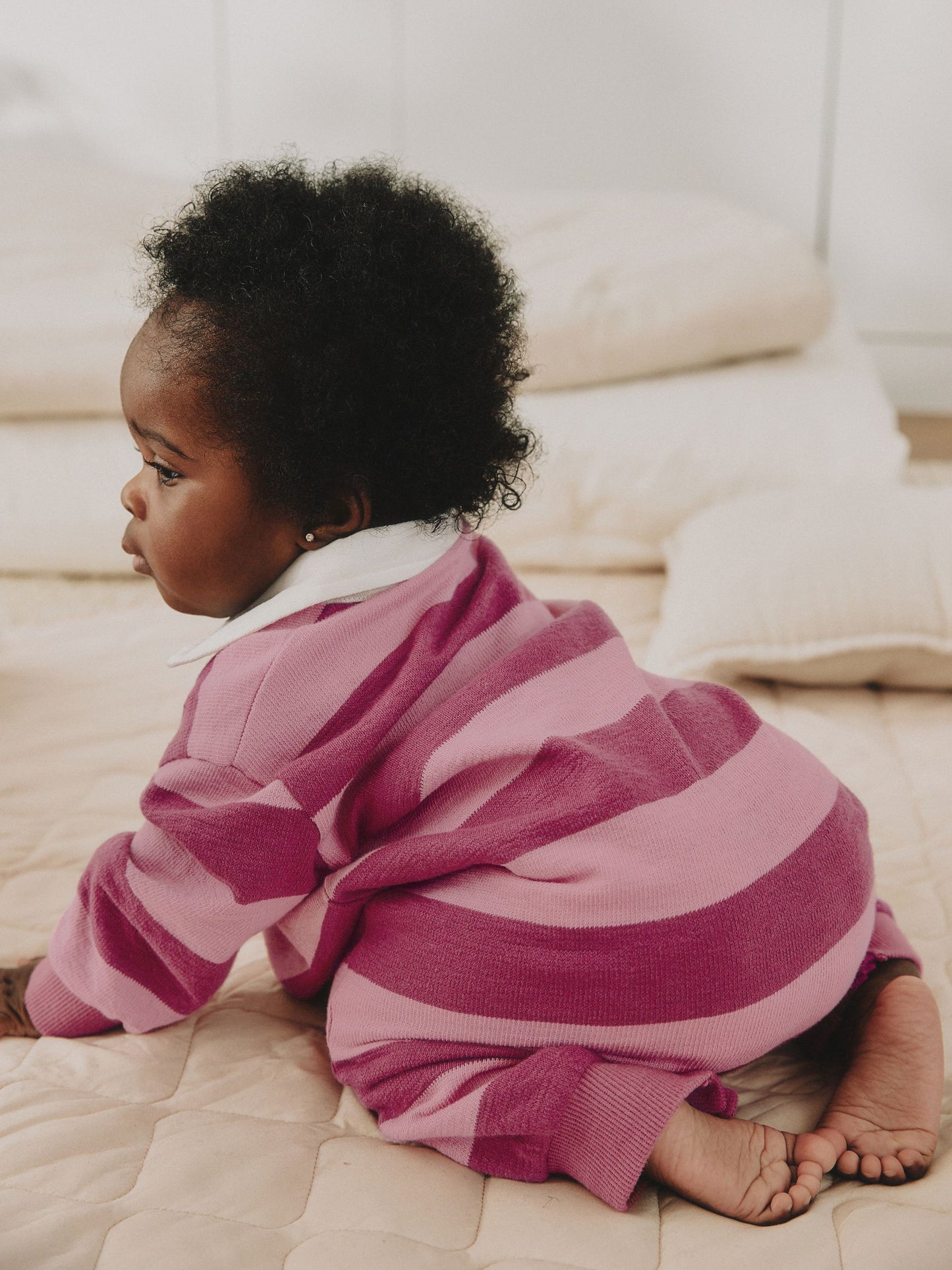 Pink Stripe Collared Jersey Baby Romper (0mths-2yrs) image 2