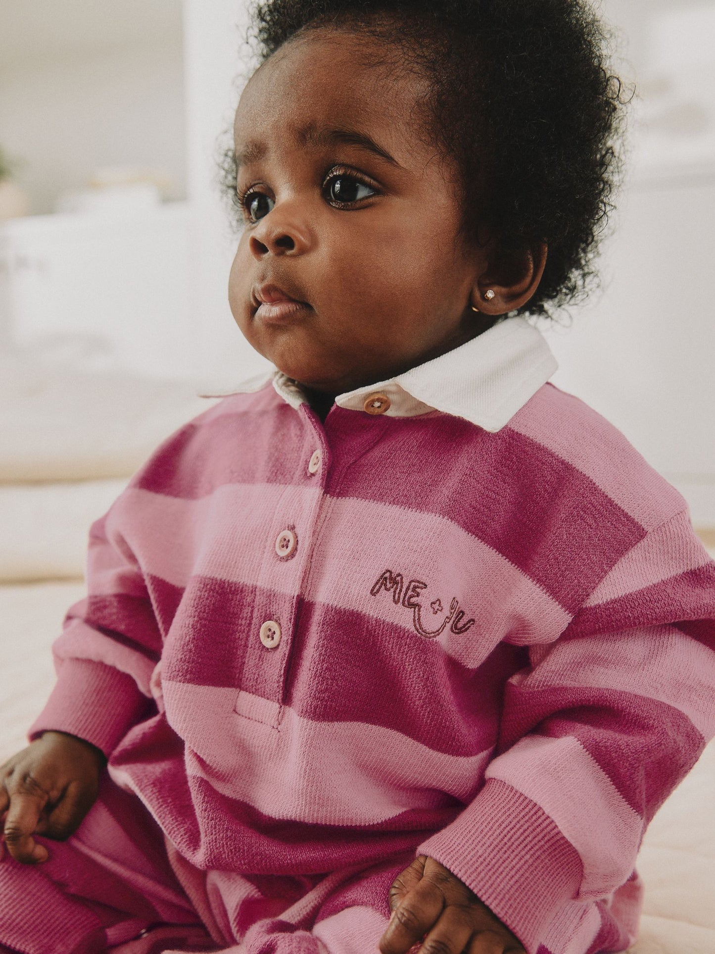 Pink Stripe Collared Jersey Baby Romper (0mths-2yrs) image 3