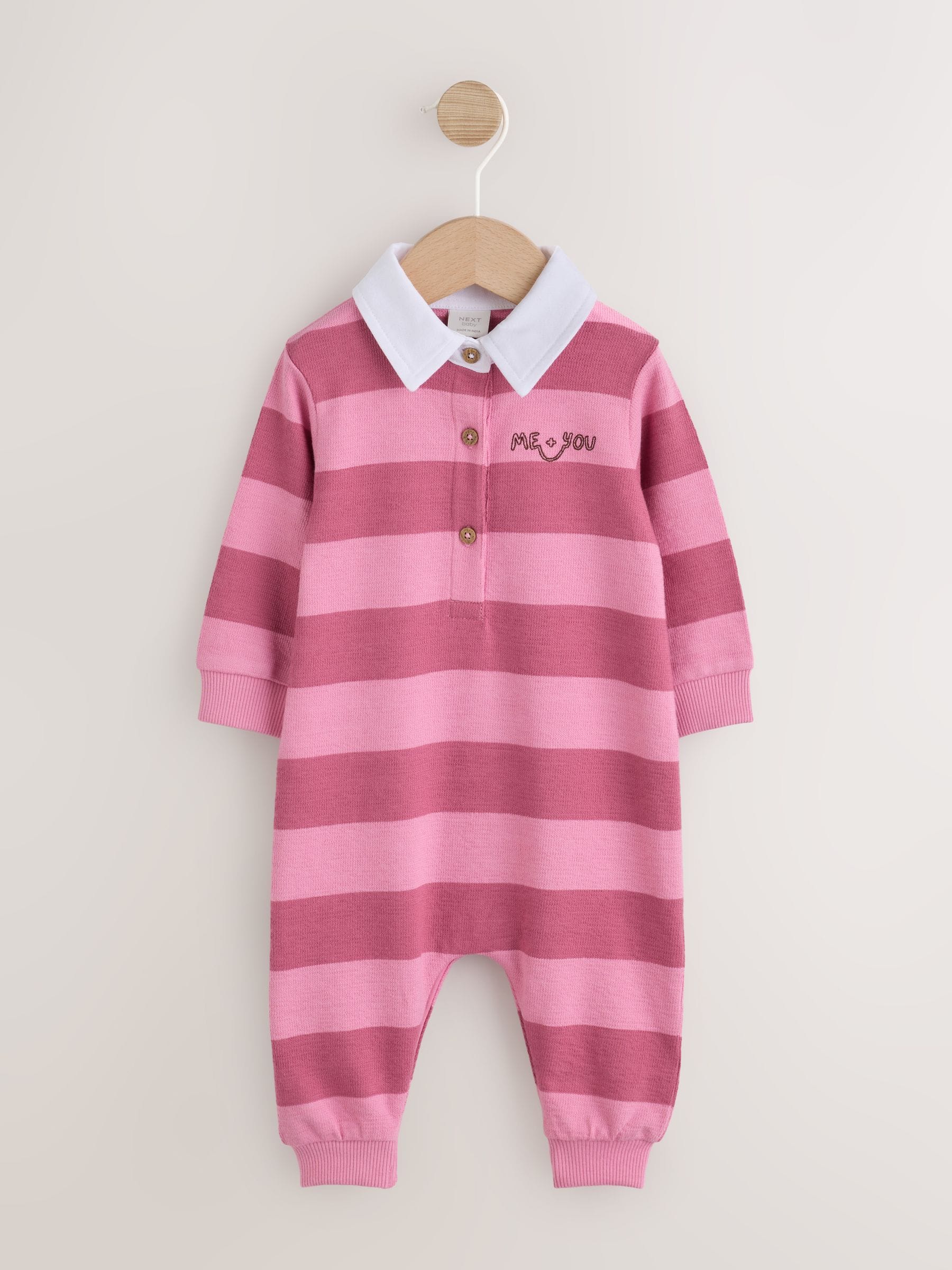 Pink Stripe Collared Jersey Baby Romper (0mths-2yrs) image 4