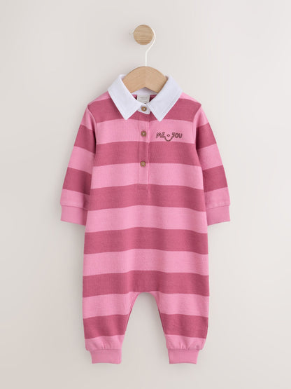 Pink Stripe Collared Jersey Baby Romper (0mths-2yrs) image 4