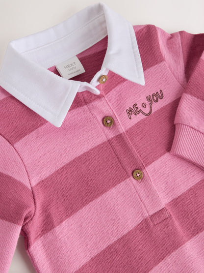 Pink Stripe Collared Jersey Baby Romper (0mths-2yrs) image 7
