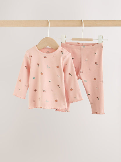 Pink Printed Rib Top and Leggings Baby Set 2 Piece (0mths-2yrs) image 4
