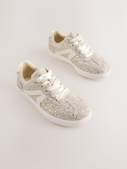 Ivory Glitter Standard Fit (F) Retro Trainers image 1