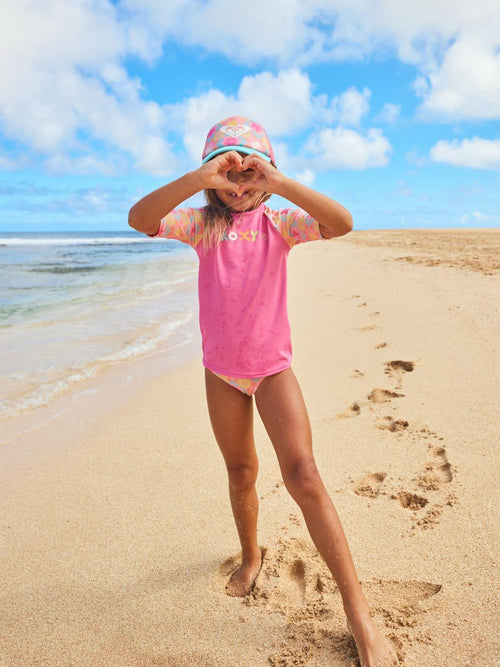 Dsiney Kidz - Roxy Pink Check Logo Short Sleeve Rash Vest Swim Set image 1